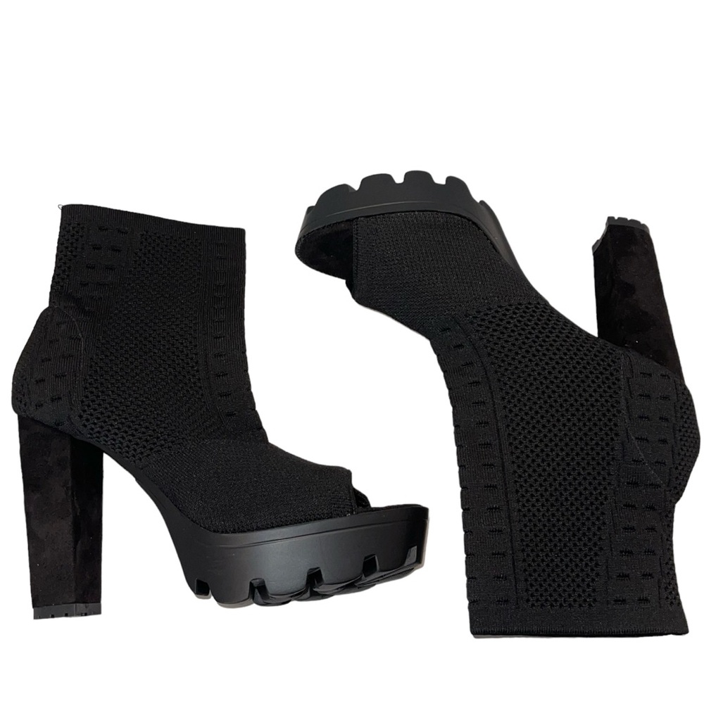 🤑Women's Platform Chunky Peep Toe Booties High Block Heel Stretch Ankle Boots